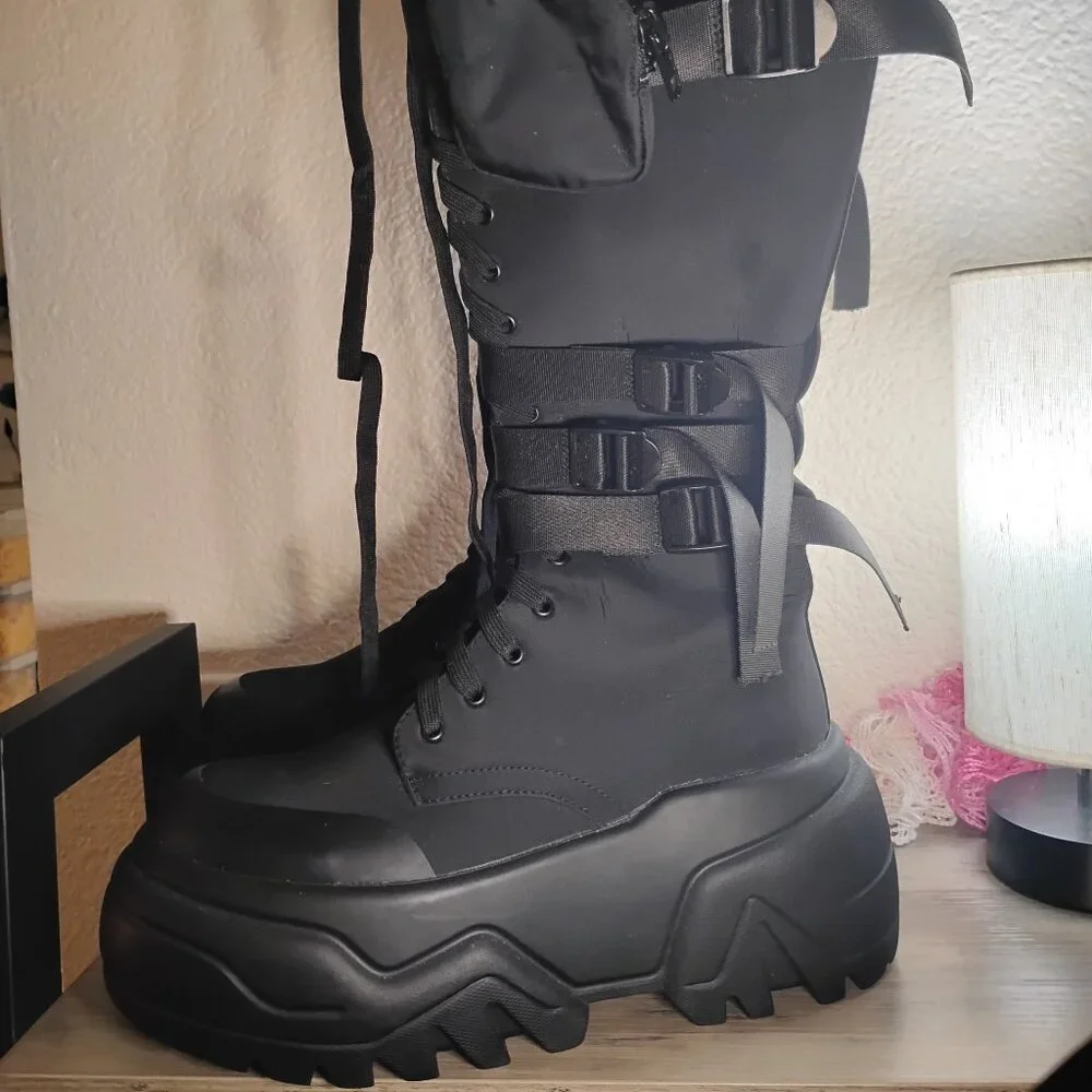 Poster Girl Dolls Kill Mad hustle Knee High combat boots womens size 11 - Picture 2 of 11